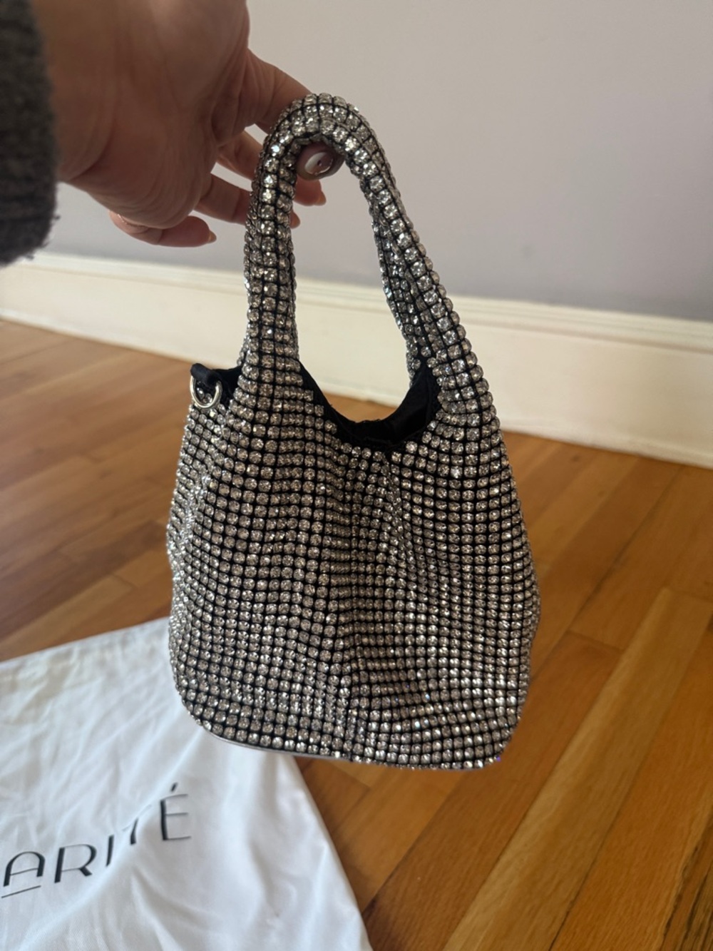 Crystal-Embellished Shoulder Bag in Silver